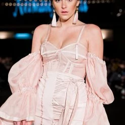 Shop Brittany Allen Gathered Sleeve Strapped Corset TOPS