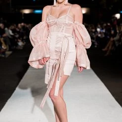 Shop Brittany Allen Gathered Sleeve Strapped Corset TOPS