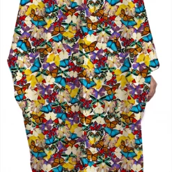 Brittany Allen Multi-Butterfly Satin Open Swim Caftan