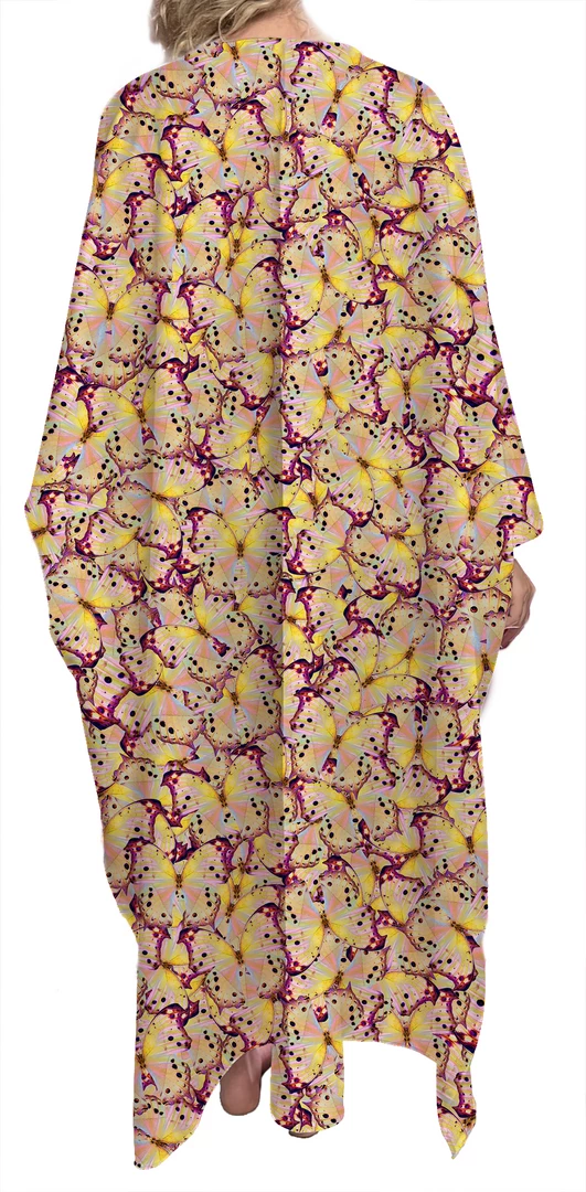 Brittany Allen Pink Butterfly Satin Open Swim Caftan SWIMWEAR 2 Brittany Allen Pink Butterfly Satin Open Swim Caftan SWIMWEAR