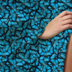 Brittany Allen SWIMWEAR Blue Butterfly Satin Open Swim Caftan