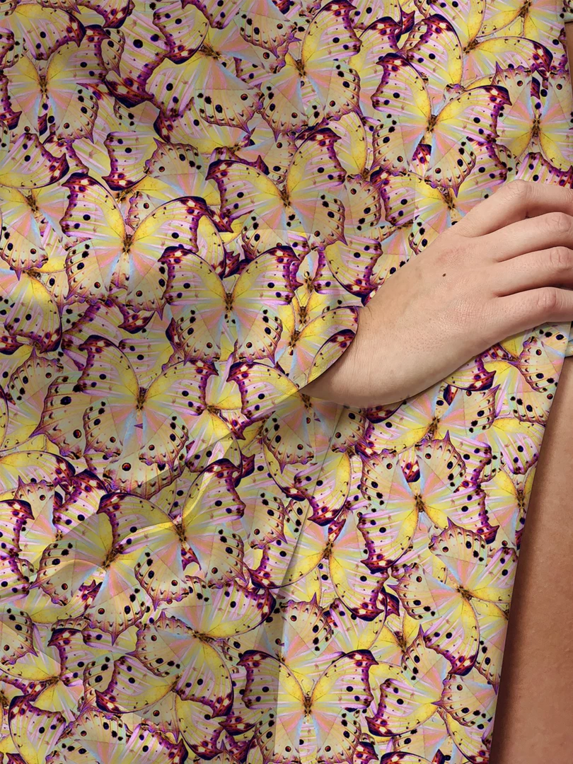 Brittany Allen Pink Butterfly Satin Open Swim Caftan SWIMWEAR 3 Brittany Allen Pink Butterfly Satin Open Swim Caftan SWIMWEAR