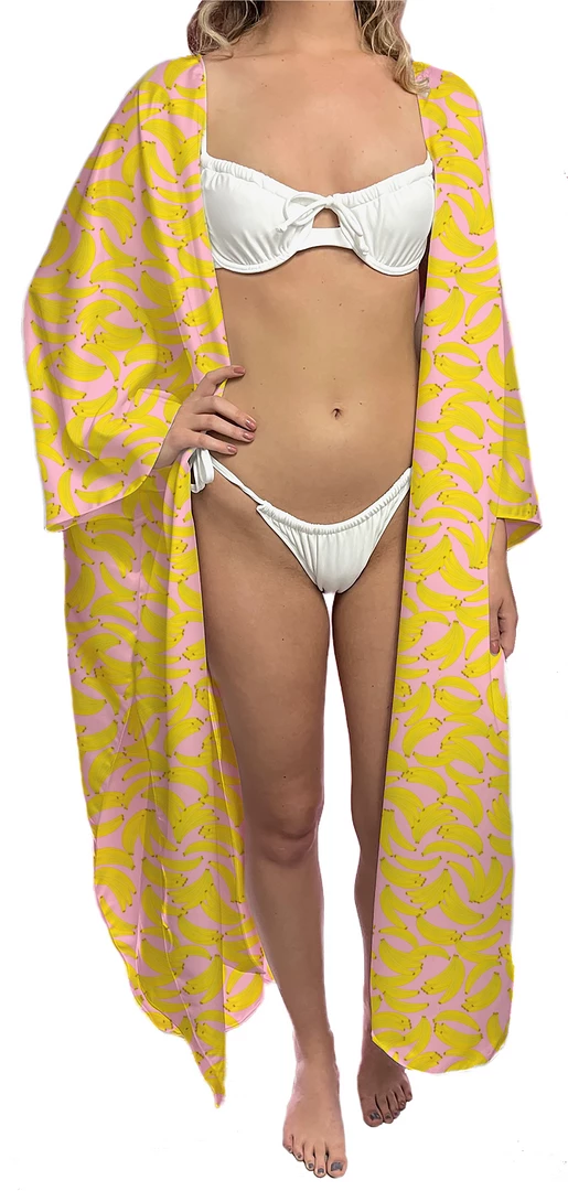 Brittany Allen Banana Satin Open Swim Caftan SWIMWEAR 1 Brittany Allen Banana Satin Open Swim Caftan SWIMWEAR