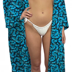 Brittany Allen SWIMWEAR Blue Butterfly Satin Open Swim Caftan