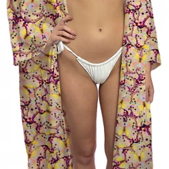 Brittany Allen Pink Butterfly Satin Open Swim Caftan SWIMWEAR