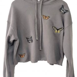 Shop Brittany Allen OUTERWEAR Butterfly Cropped Hoodie
