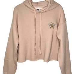 Shop Brittany Allen OUTERWEAR Bumble Bee Embroidered Crop Hoodie
