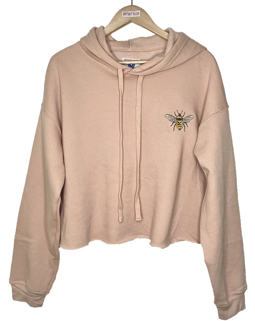 Shop Brittany Allen OUTERWEAR Bumble Bee Embroidered Crop Hoodie 1 Shop Brittany Allen OUTERWEAR Bumble Bee Embroidered Crop Hoodie