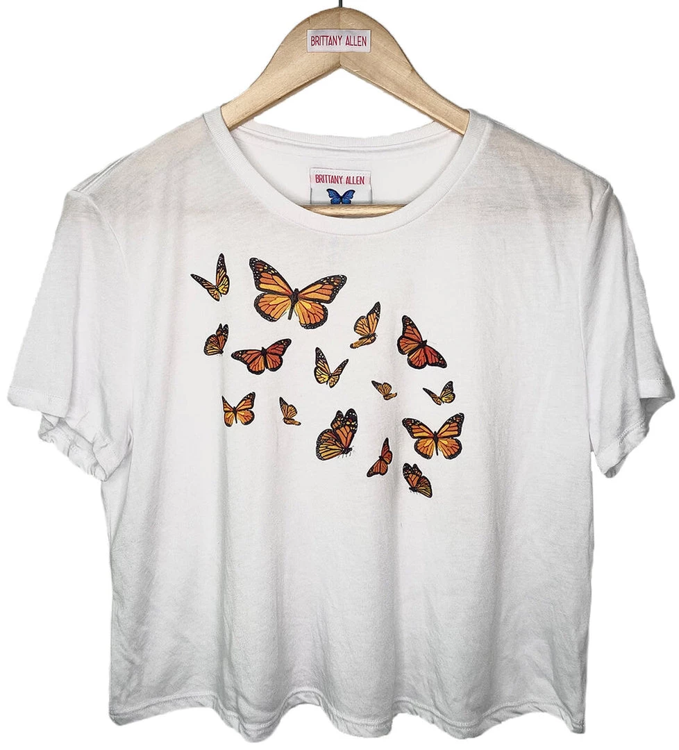 Shop Brittany Allen TEES Monarch Printed Crop Top 1 Shop Brittany Allen TEES Monarch Printed Crop Top