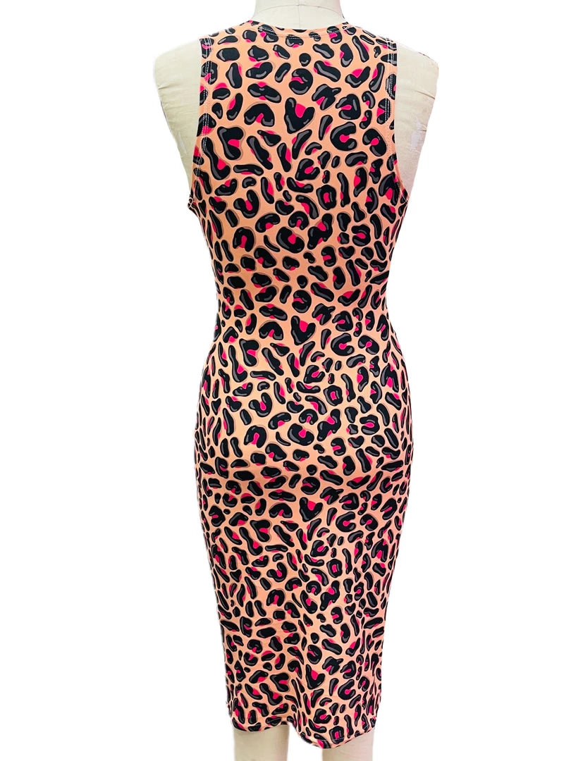 Brittany Allen DRESSES Pink Leopard Sleeveless Spandex Bodycon Dress 2 Brittany Allen DRESSES Pink Leopard Sleeveless Spandex Bodycon Dress