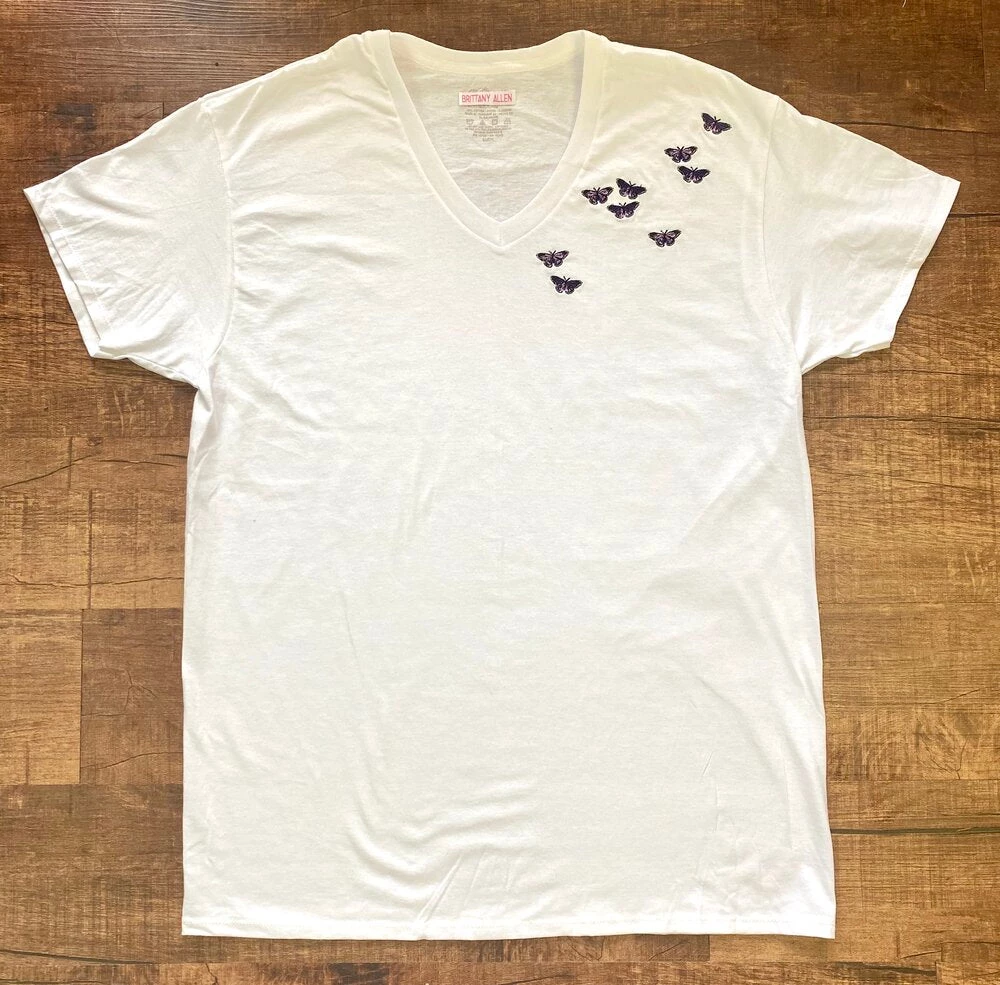 Shop Brittany Allen Purple Butterfly Swarm Tee 1 Shop Brittany Allen Purple Butterfly Swarm Tee