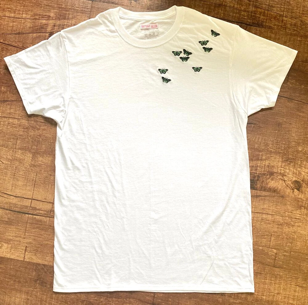 Shop Brittany Allen Green Butterfly Swarm Tee TEES 1 Shop Brittany Allen Green Butterfly Swarm Tee TEES