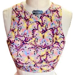 Brittany Allen BRAS Pink Butterfly Crew Neck Sports Bra