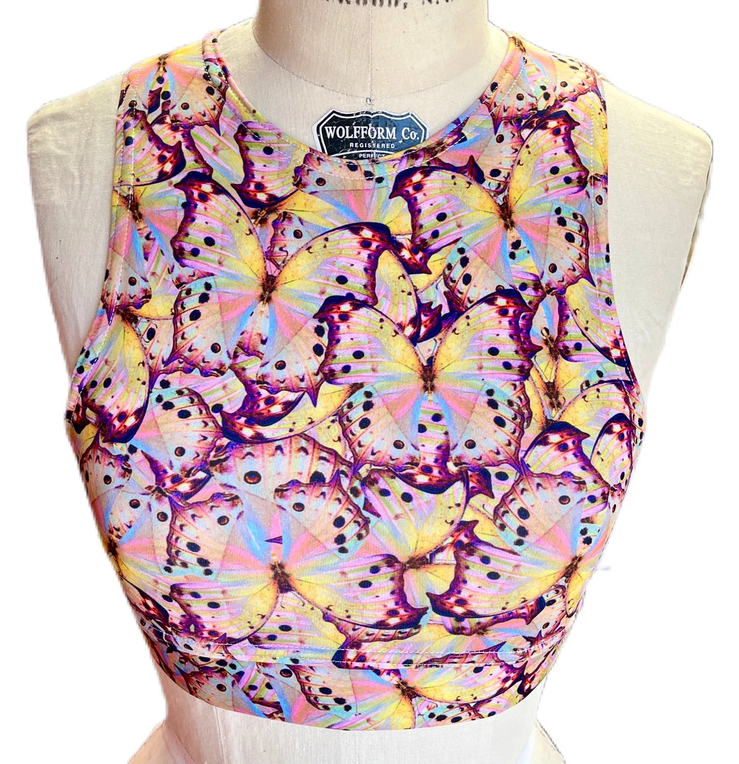 Brittany Allen BRAS Pink Butterfly Crew Neck Sports Bra 1 Brittany Allen BRAS Pink Butterfly Crew Neck Sports Bra