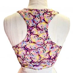 Brittany Allen BRAS Pink Butterfly Crew Neck Sports Bra