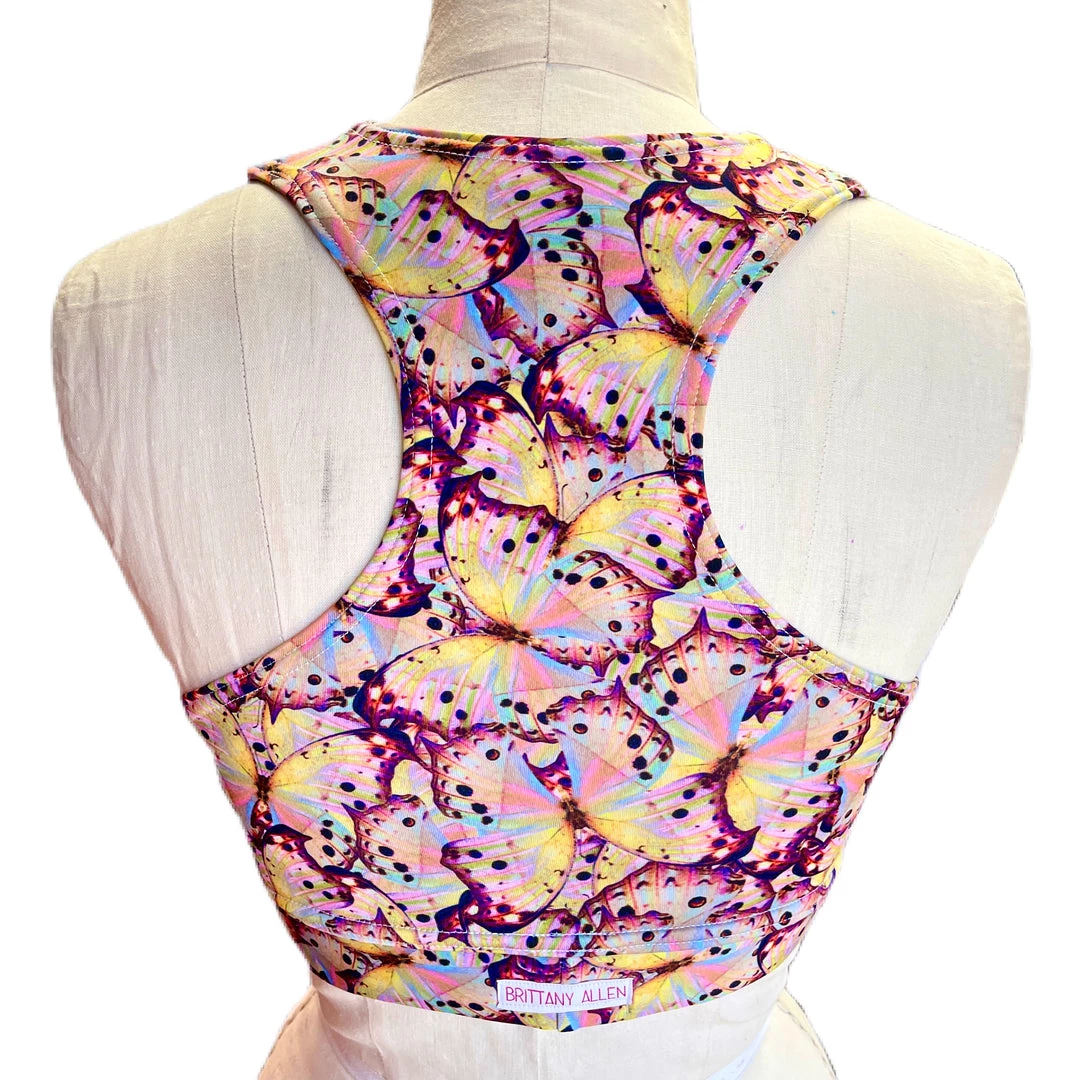 Brittany Allen BRAS Pink Butterfly Crew Neck Sports Bra 2 Brittany Allen BRAS Pink Butterfly Crew Neck Sports Bra