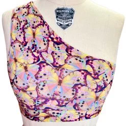 Brittany Allen Pink Butterfly Rhinestone Shoulder Sports Bra