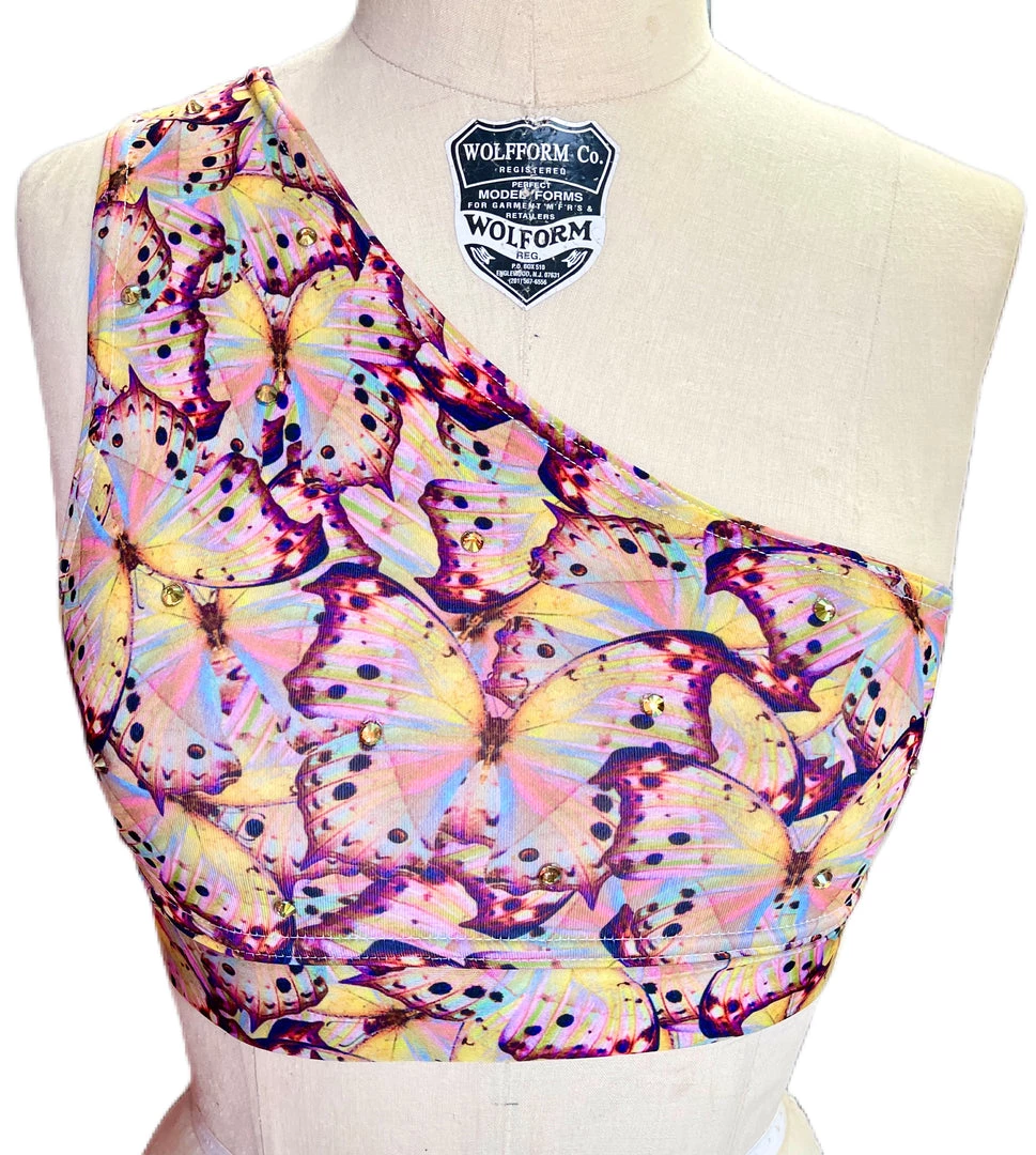 Brittany Allen Pink Butterfly Rhinestone Shoulder Sports Bra 1 Brittany Allen Pink Butterfly Rhinestone Shoulder Sports Bra