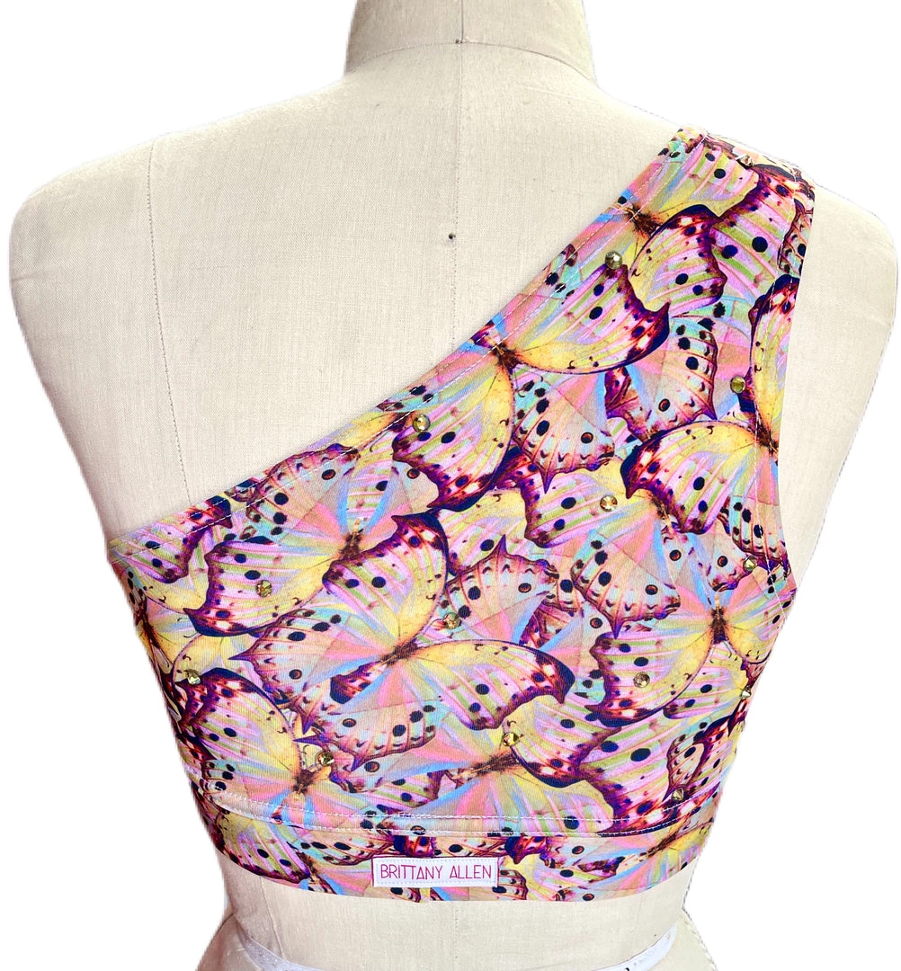 Brittany Allen Pink Butterfly Rhinestone Shoulder Sports Bra 2 Brittany Allen Pink Butterfly Rhinestone Shoulder Sports Bra