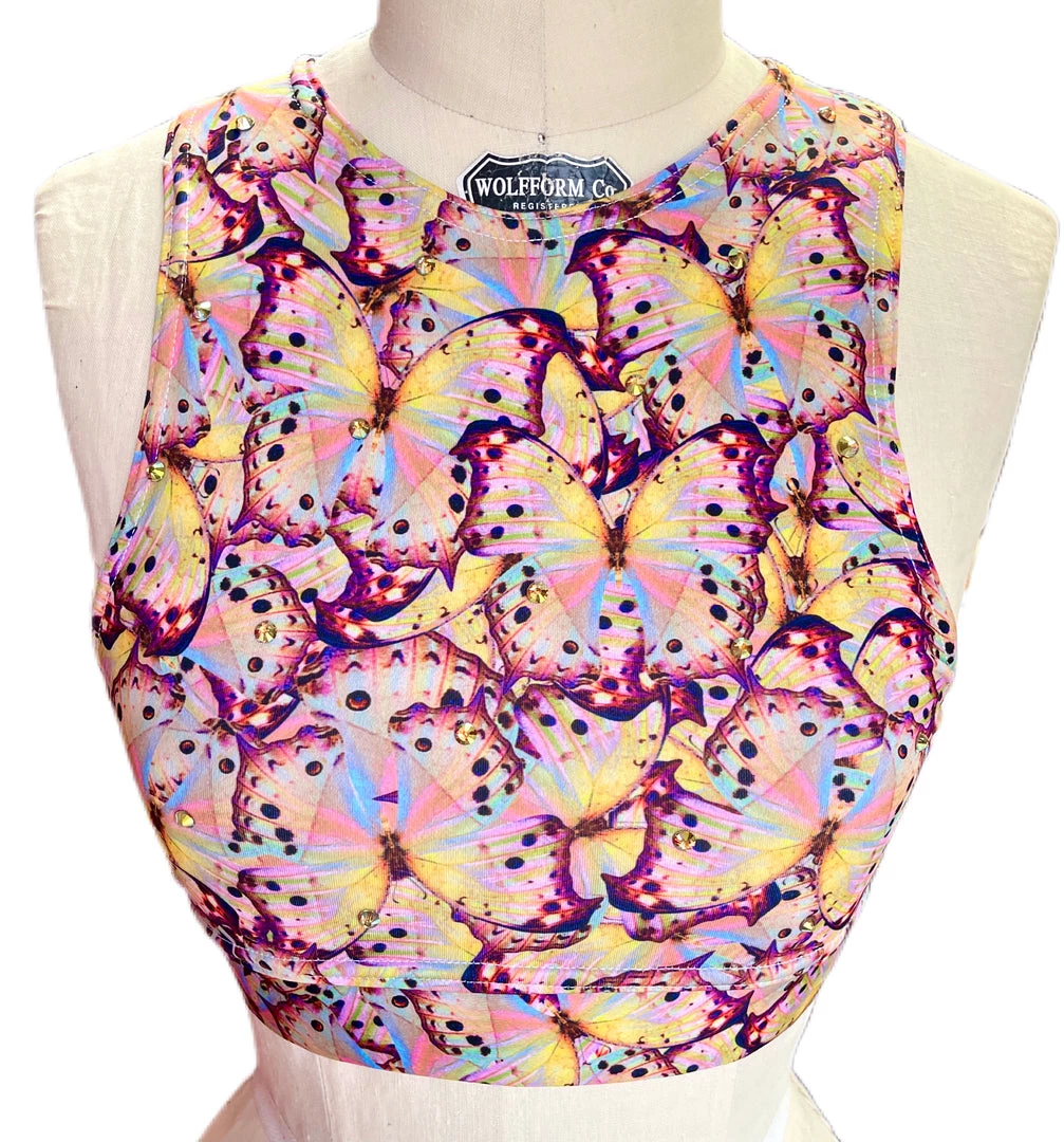 Brittany Allen BRAS Pink Butterfly Rhinestone Crew Neck Sports Bra 1 Brittany Allen BRAS Pink Butterfly Rhinestone Crew Neck Sports Bra