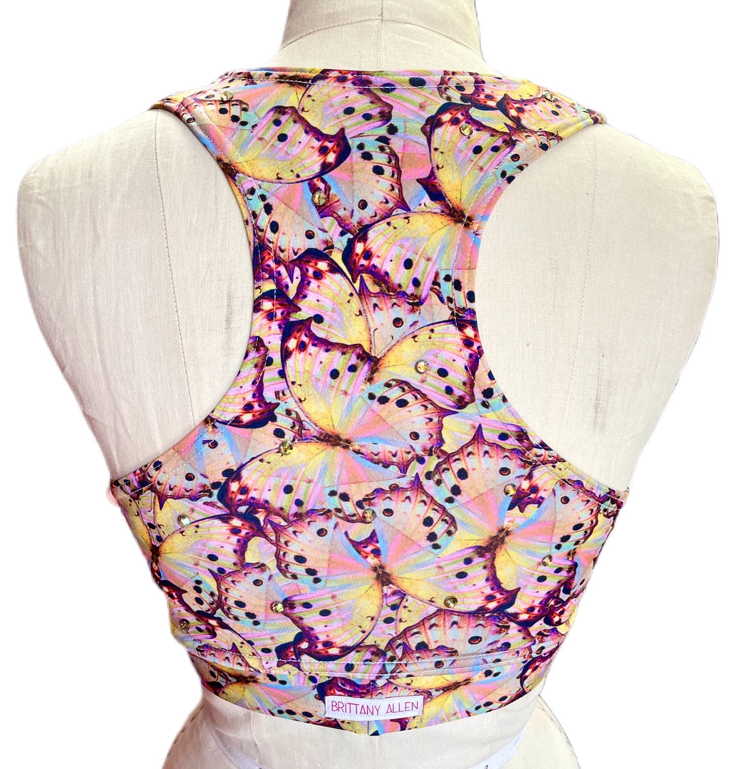 Brittany Allen BRAS Pink Butterfly Rhinestone Crew Neck Sports Bra 2 Brittany Allen BRAS Pink Butterfly Rhinestone Crew Neck Sports Bra