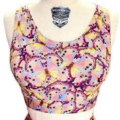 Brittany Allen BRAS Pink Butterfly Rhinestone Scoop Neck Sports Bra