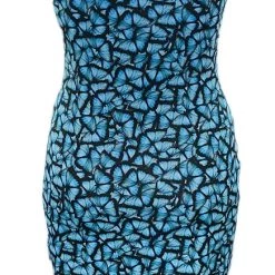 Brittany Allen Blue Butterfly Sleeveless Spandex Bodycon Dress DRESSES