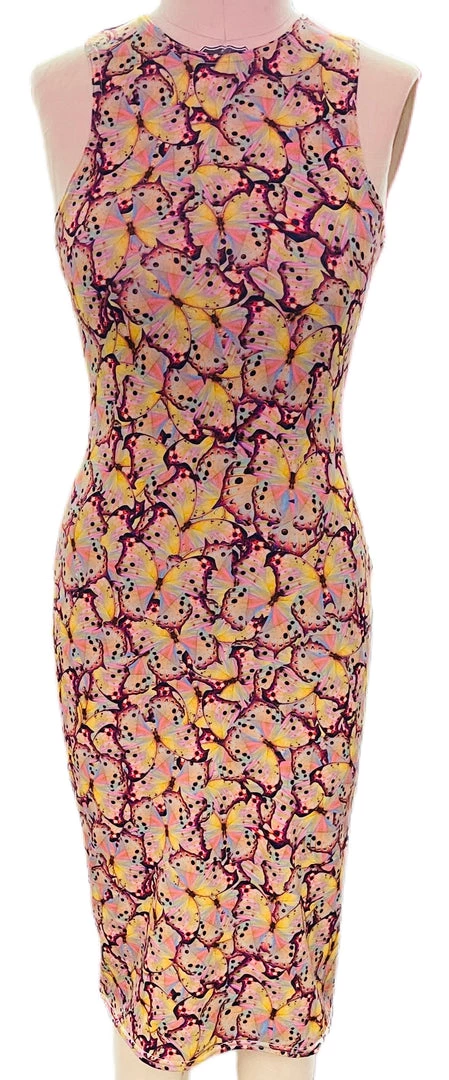 Brittany Allen Pink Butterfly Sleeveless Spandex Bodycon Dress 1 Brittany Allen Pink Butterfly Sleeveless Spandex Bodycon Dress