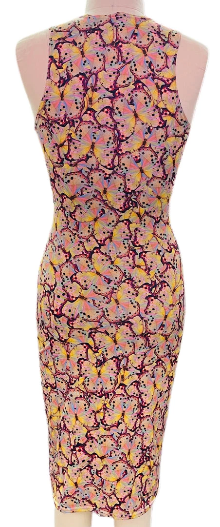 Brittany Allen Pink Butterfly Sleeveless Spandex Bodycon Dress 2 Brittany Allen Pink Butterfly Sleeveless Spandex Bodycon Dress