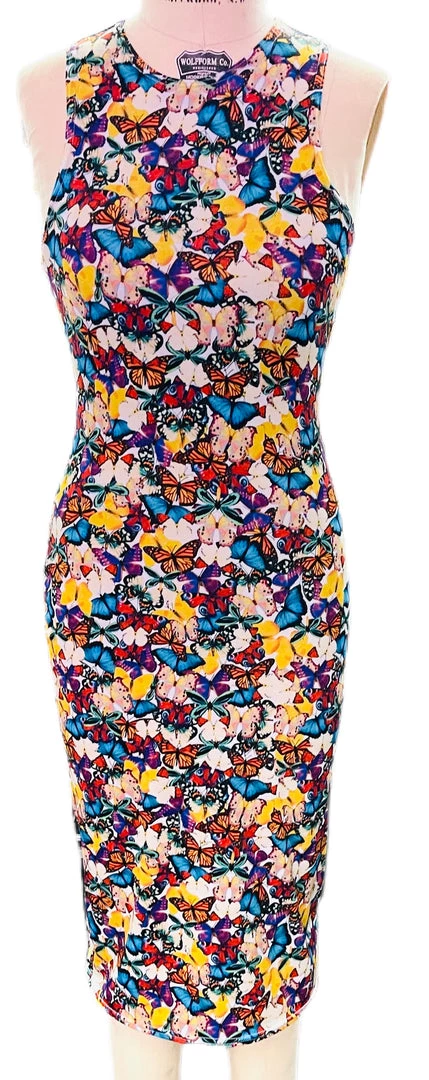 Brittany Allen Multi-Butterfly Sleeveless Spandex Bodycon Dress DRESSES 1 Brittany Allen Multi-Butterfly Sleeveless Spandex Bodycon Dress DRESSES