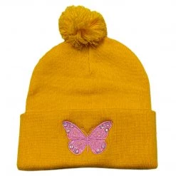 Shop Brittany Allen ACCESSORIES + TOTES Golden Butterfly Pom Pom Beanie