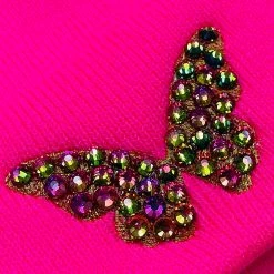 Shop Brittany Allen Neon Rhinestone Butterfly Pom Pom Beanie
