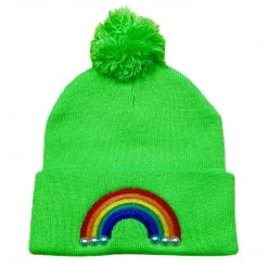 Shop Brittany Allen Neon Pearl Rainbow Pom Pom Beanie ACCESSORIES + TOTES