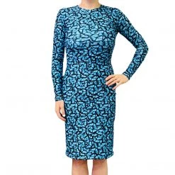 Brittany Allen DRESSES Blue Butterfly Long Sleeve Bodycon Dress
