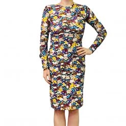Brittany Allen Multi-Butterfly Long Sleeve Bodycon Dress