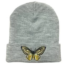 Shop Brittany Allen Gray Butterfly Embroidered Beanie ACCESSORIES + TOTES