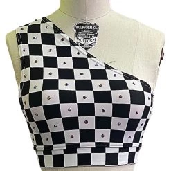 Brittany Allen Checkered Rhinestone Shoulder Bra