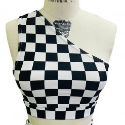 Brittany Allen Checkered Shoulder Sports Bra
