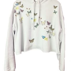 Shop Brittany Allen OUTERWEAR Butterfly Sublimation Cropped Hoodie