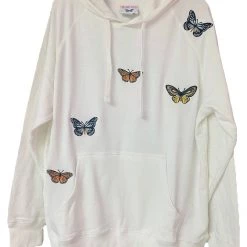 Shop Brittany Allen OUTERWEAR White Butterfly Hoodie