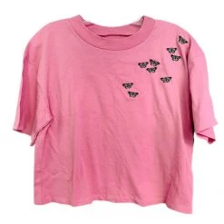 Brittany Allen Pink Butterfly Swarm Crop Top
