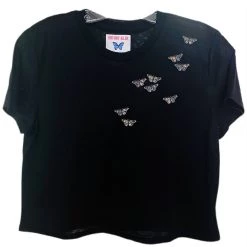Brittany Allen TEES Black Rainbow Butterfly Swarm Crop Top