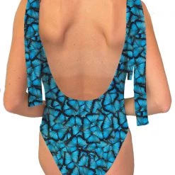 Brittany Allen Blue Butterfly One Piece Swimsuit