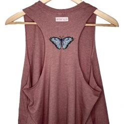 Shop Brittany Allen TEES Mauve Butterfly Embroidered Cropped Tank