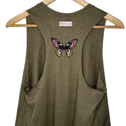 Shop Brittany Allen Olive Butterfly Embroidered Cropped Tank