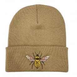 Shop Brittany Allen ACCESSORIES + TOTES Taupe Bee Embroidered Beanie