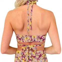 Brittany Allen SWIMWEAR Pink Butterfly Wrap Swim Top