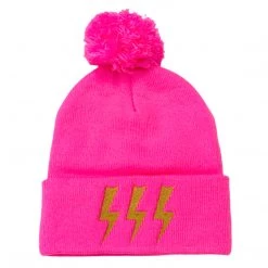 Shop Brittany Allen Lightning Bolt Pom Pom Beanie ACCESSORIES + TOTES