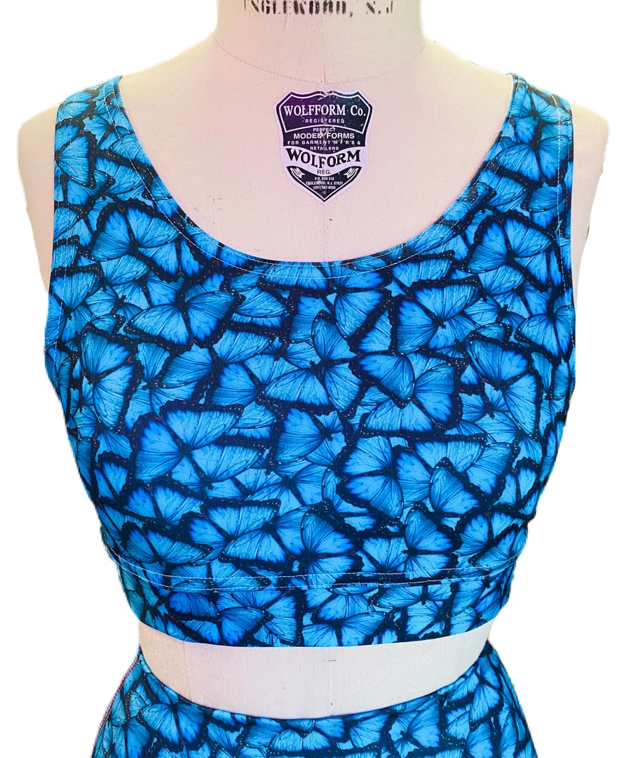 Brittany Allen BRAS Blue Butterfly Scoop Neck Sports Bra 1 Brittany Allen BRAS Blue Butterfly Scoop Neck Sports Bra