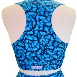 Brittany Allen BRAS Blue Butterfly Crew Neck Sports Bra